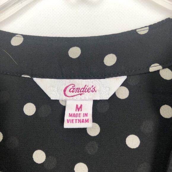 Candie's Womens Top Medium Polka Dot Tie Front Flowy Relaxed Casual Party Event - Picture 2 of 10